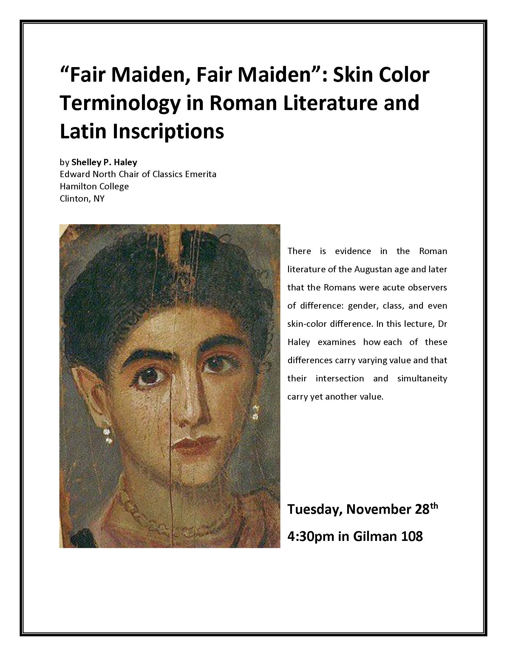 Fair Maiden, Fair Maiden”: Skin Color Terminology in Roman Literature and  Latin Inscriptions, Classics